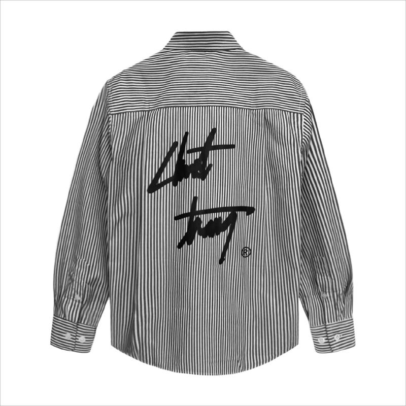 ÁO SƠ MI OXFORD sọc đen xám chữ ký CHUỘT TRẮNG SS STRIPE SHIRT