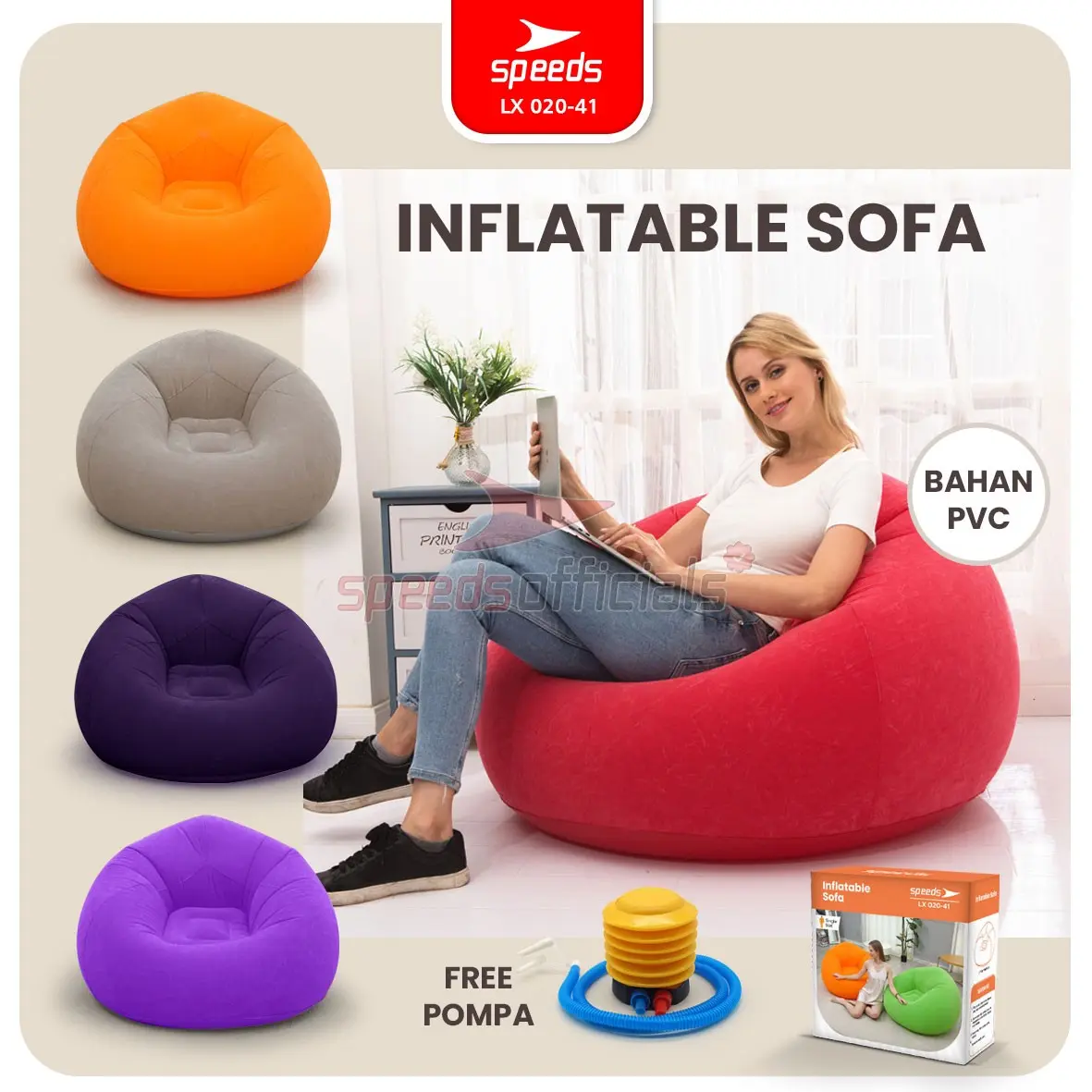 SPEEDS Sofa Angin Beanbag Squishy Sofa Outdoor Tiup Angin Inflatable Lay Bag Lazy Bag indoor 020-41