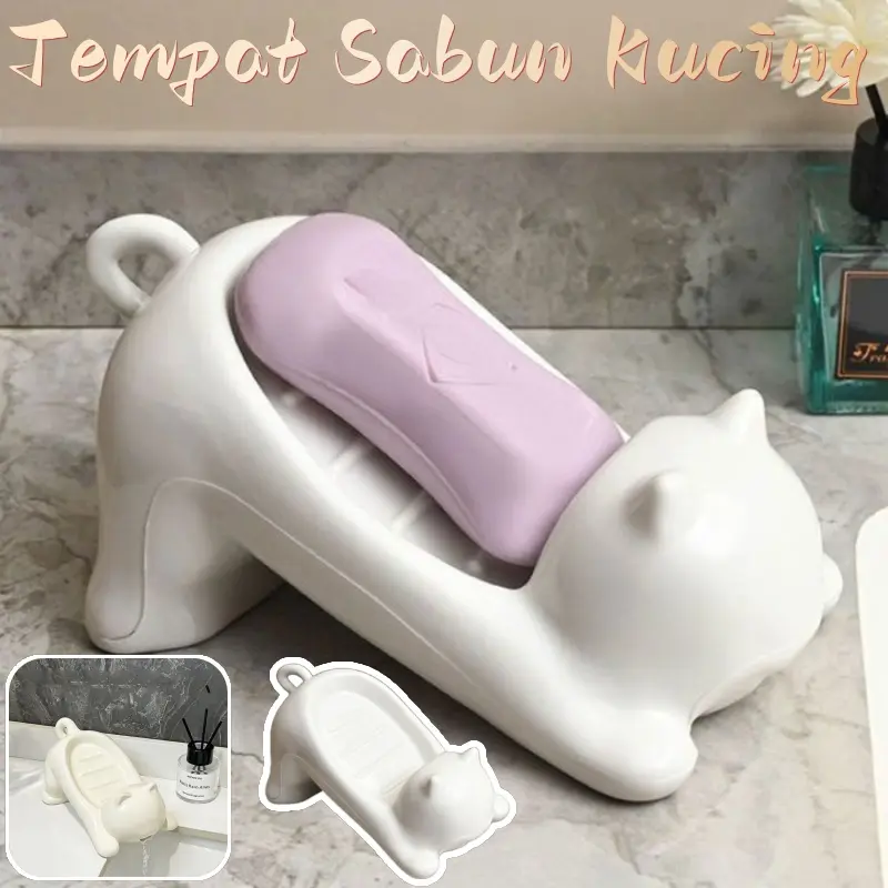 Piring Sabun Berdesain Kucing Yang Menggemaskan / Piring Sabun Kamar Mandi / Piring Sabun Kamar Mandi Dengan Lubang Drainase / Tempat Sabun Mandi Kreatif Dan Menawan