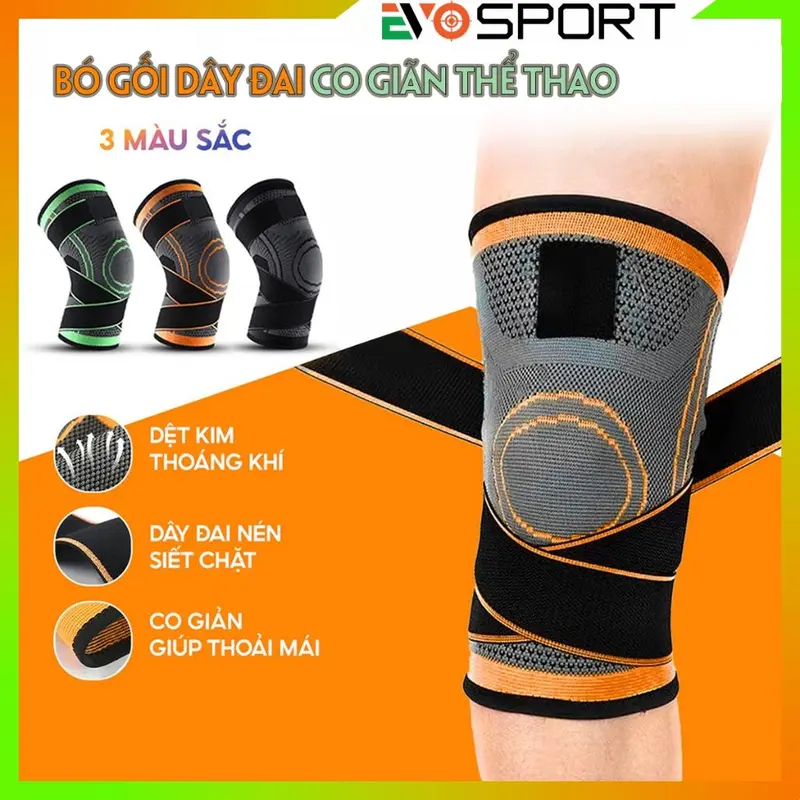 Bó gối có dây đai quấn trợ lực vải dệt kim 3D thoáng khí AL7720 Đai Quấn Bảo Vệ Đầu Gối Trợ Lực Thể Thao 0