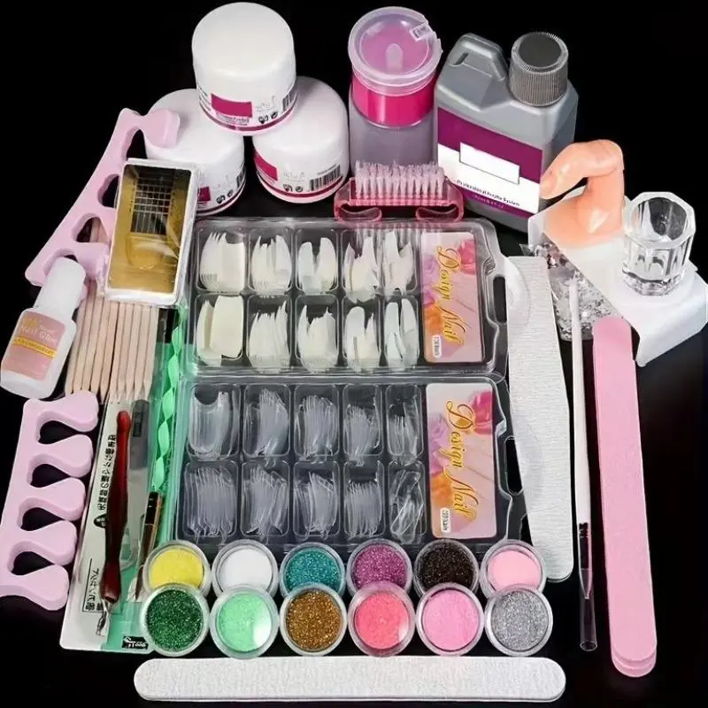 Acrylic Nail Art Kit for Beginners, 1 Set 12 Colors Glitter Acrylic Powder & Professional Nail Extension Nail Art Tools, Women's Nail Art Supplies for Christmas Gift