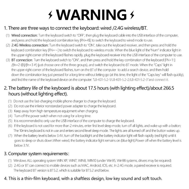 Product Introduction of LINGBAO LB-K01 Wireless Keyboard, Rechargeable 99 Key Mechanical Feel Keyboard with RGB Backlight, Multifunctional Keyboard for Laptop Desktop Game Office 2