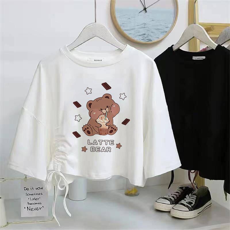 Product Introduction of Áo Thun Dây Rút ngắn tay, dành cho nữ, Cạp Cao, Cropped Xén, Dáng Rộng Vừa Vặn, Áo Crop Top 21