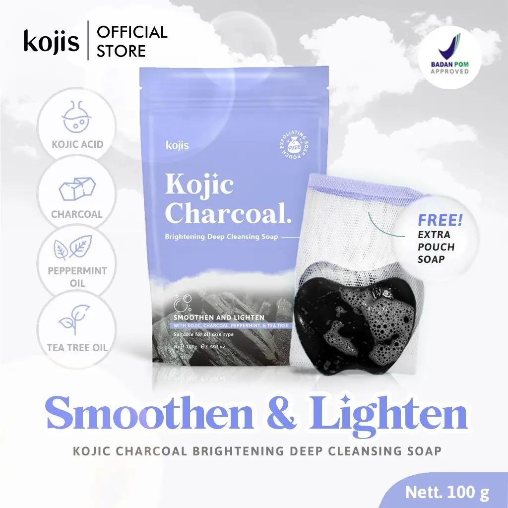 [Ready Stock][BPOM]Kojic Charcoal Brightening Deep Cleansing Soap 100G Bright Glow Face Soap Sabun Pencerah Wajah Jerawat ORI 100% Murah Banget