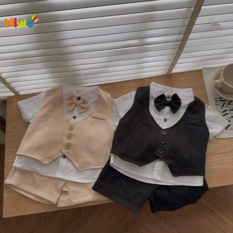 Bộ Vest Công Tử Cho Bé Trai 3 Chi Tiết Sành Điệu, Bộ Gile Cộc Tay Cho Bé Trai Đi Chơi Đi Tiệc Phong Cách Thời Trang, Thấm Hút Mồ Hôi Tốt (C0553)