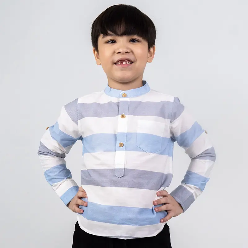 M231 Kemeja Anak Laki Laki Koko Shanghai Stripe Panjang Biru 5090G 0