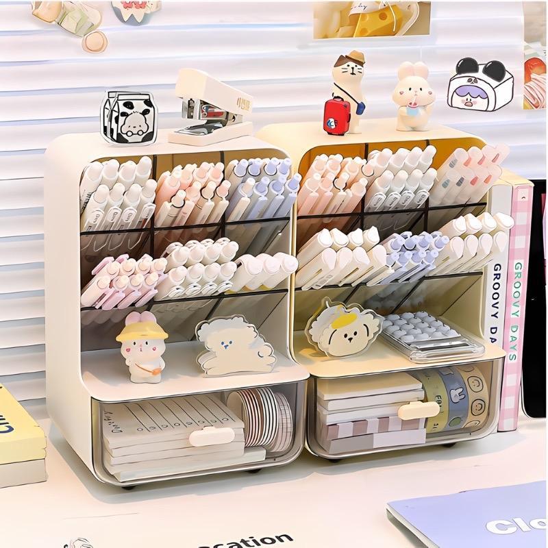 Hộp đựng bút để bàn học 7 ngăn lưu trữ đồ dùng học tập và văn phòng decor bàn làm việc - Tặng kèm sticker dán trang trí