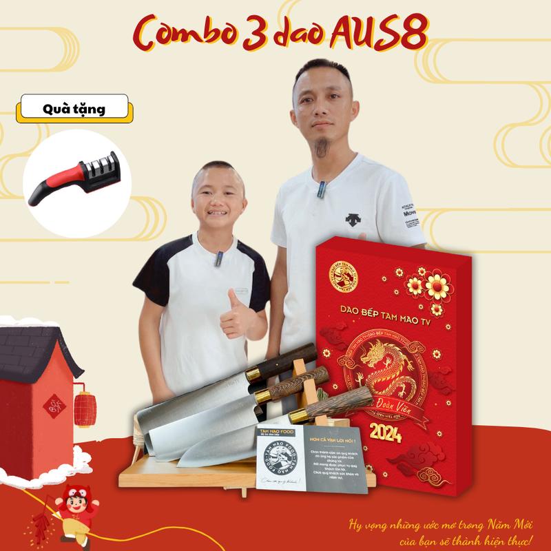 [COMBO 03 DAO AUS8  Tặng kèm Mài Dao] Bộ 03 Dao Thép Trắng Nhật Bản Tam Mao TV - Chuyên dùng gia đình - Không rỉ - Bảo hành 6 tháng