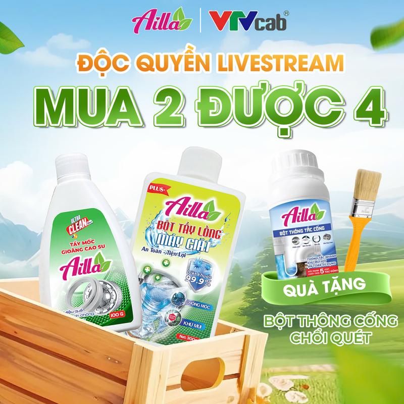 [Tặng Bột Thông Cống] Bột Tẩy Lồng Làm Sạch Máy Giặt Ailla 300Gr + Bột Tẩy Mốc Gioăng Cao Su Ailla 100Gr Tặng Bột Thông Tắc Cống Ailla 250Gr và Chổi Quét