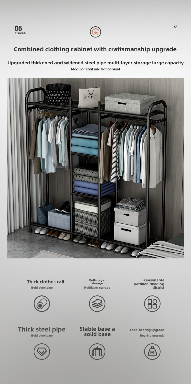 Product Introduction of Wardrobe Home Bedroom Clothes Rack Open Simple Wardrobe Rental Room Modern Simple Large Capacity 5