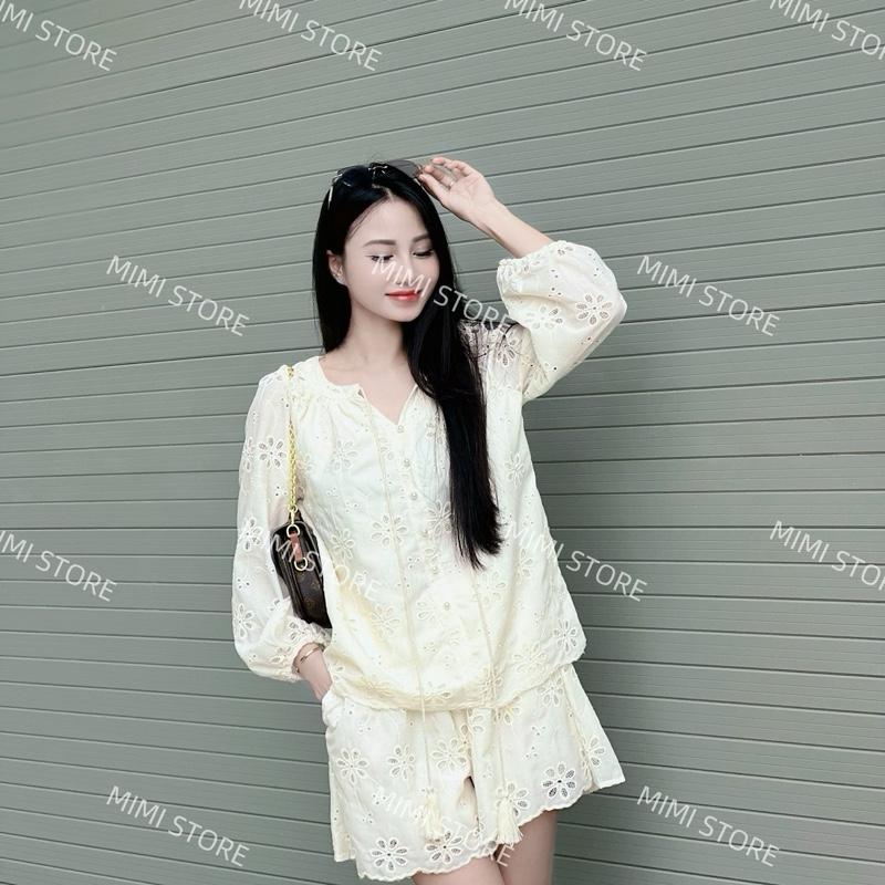 [Mã 02] Set quần áo nữ đục lỗ thêu hoa hai lớp (Dài tay) 4