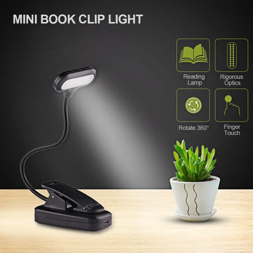 LED Eye Protection Book Night Light Adjustable Mini Clip-On Study Desk Lamp Battery Powered Flexible for Travel Bedroom Reading #462687