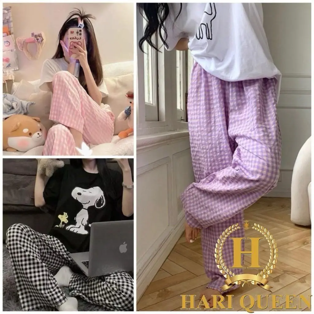 Quần dài nữ kẻ caro nhỏ cạp cao dáng rộng nữ xinh xắn HARIQUEEN Women Voi