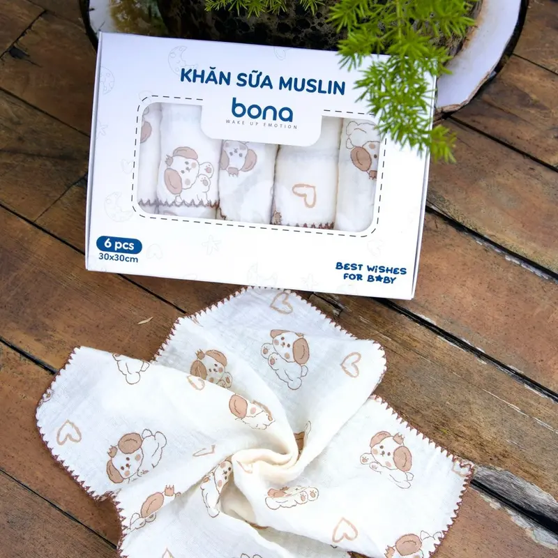 Combo 6 Khăn xô sữa BONA MNB cho bé vải sợi muslin mềm mịn kích thước 30x30cm 4