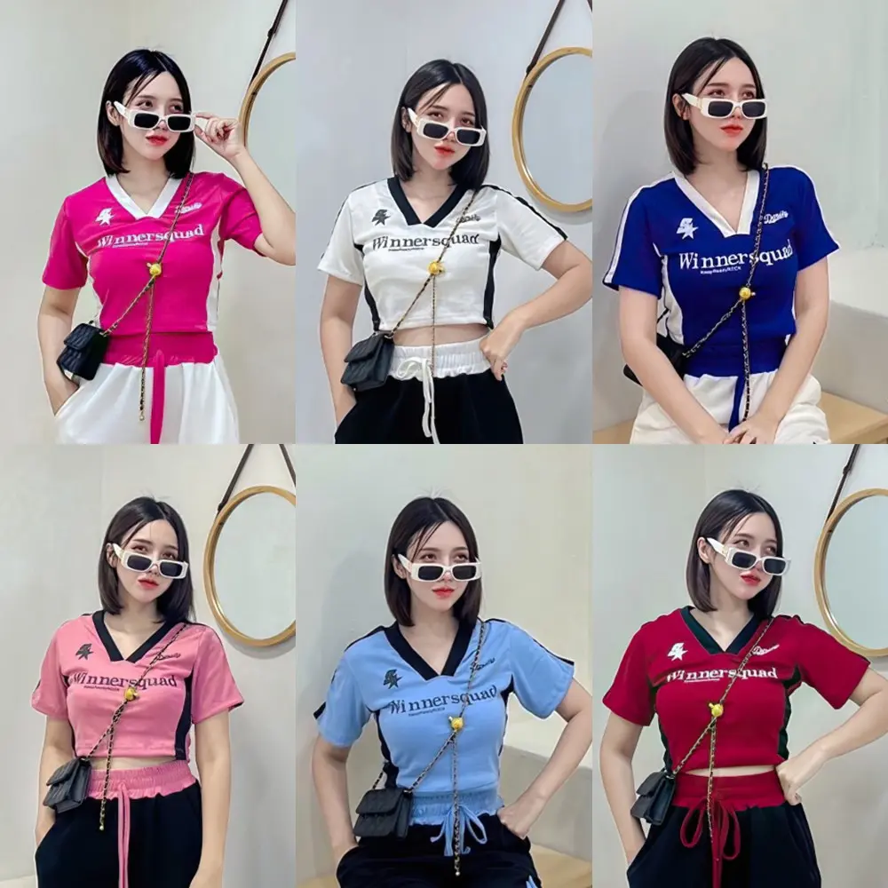 2568 T shirt women short sleeve crop top comfortable and breathable 3D letter print clothing printing Cotton Womenswear