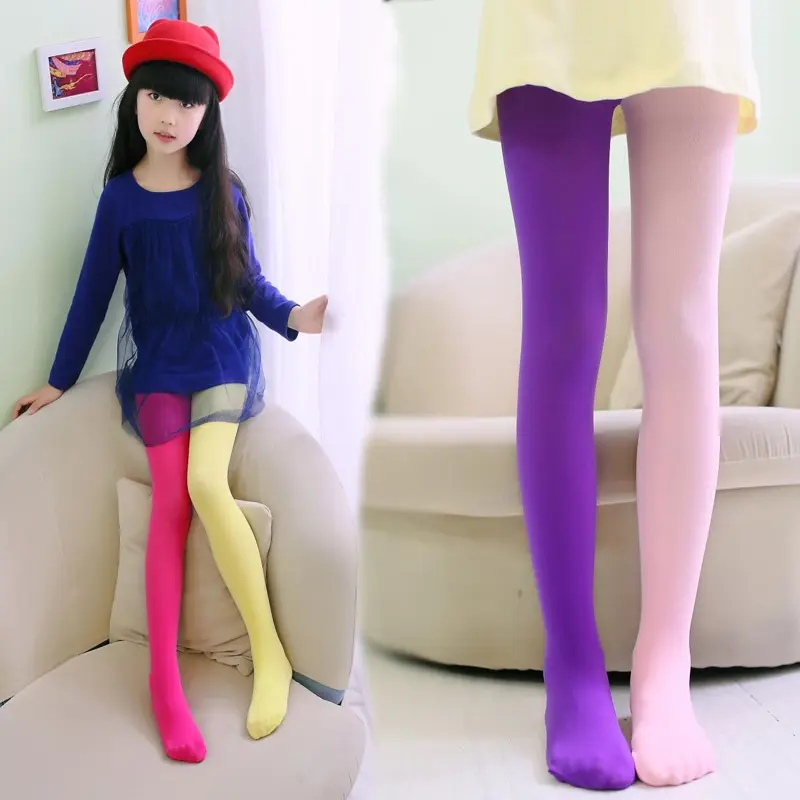 Girls candy color tights for baby kids cute velvet pantyhose contrast Combination color girl spring/autumn warm dance stockings