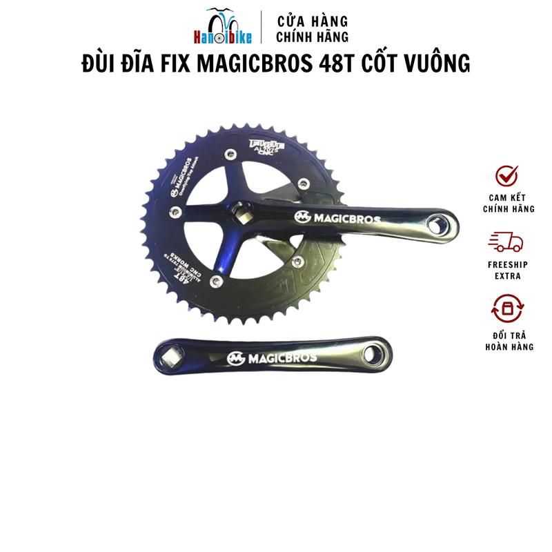 Đùi đĩa xe đạp Fixed Gear Magicbros 48T Cốt vuông - Đen chữ trắng - Gắn Xe Đạp, Đạp Xe Đạp