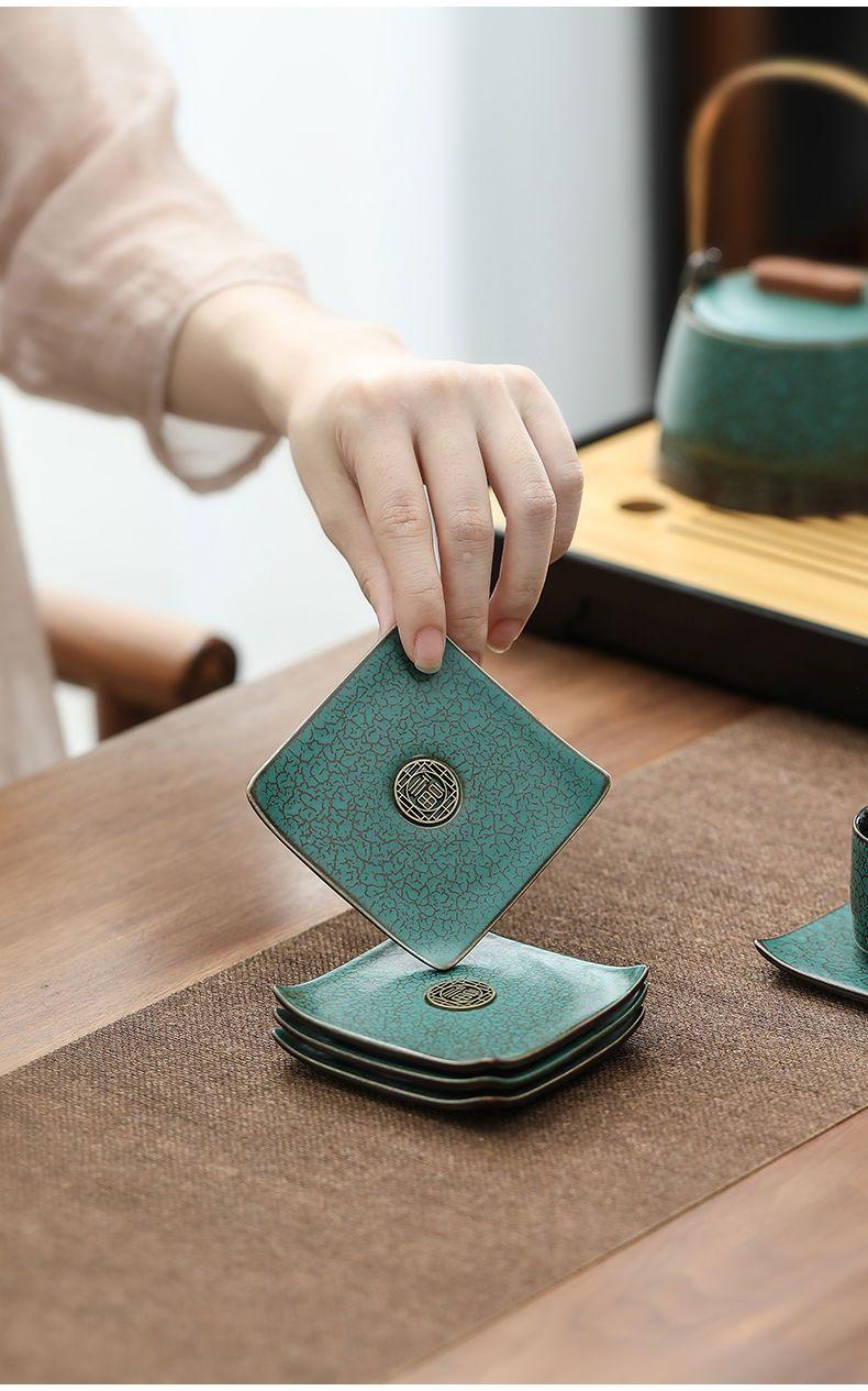 Product Introduction of [2789 People Collected] High-end Green Glaze Kung Fu Tea Coaster Small Tea Tray Ceramic Kung Fu Tea Set Accessories Tea Ceremony Heat Insulation Coaster Tea Set Accessories 5