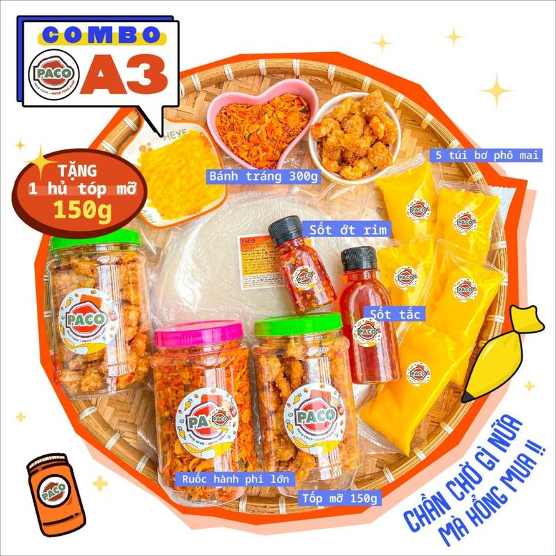KÈM DEAL TỐP MỠ 1K COMBO A3 BÁNH TRÁNG PHƠI SƯƠNG PACO FOOD KÈM 5 BƠ PHÔ MAI SẤP BÁNH 300g 1 TỐP MỠ 150g ĐỒ ĂN VẶT SNACKS Thức Ăn