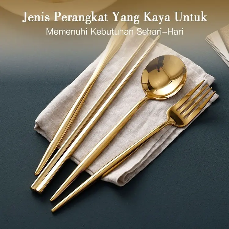 Bilipot Sendok Garpu Stainless Korean Spoon Fork Stainless Alat Makan Sendok Garpu Gold Silver Hitam 4