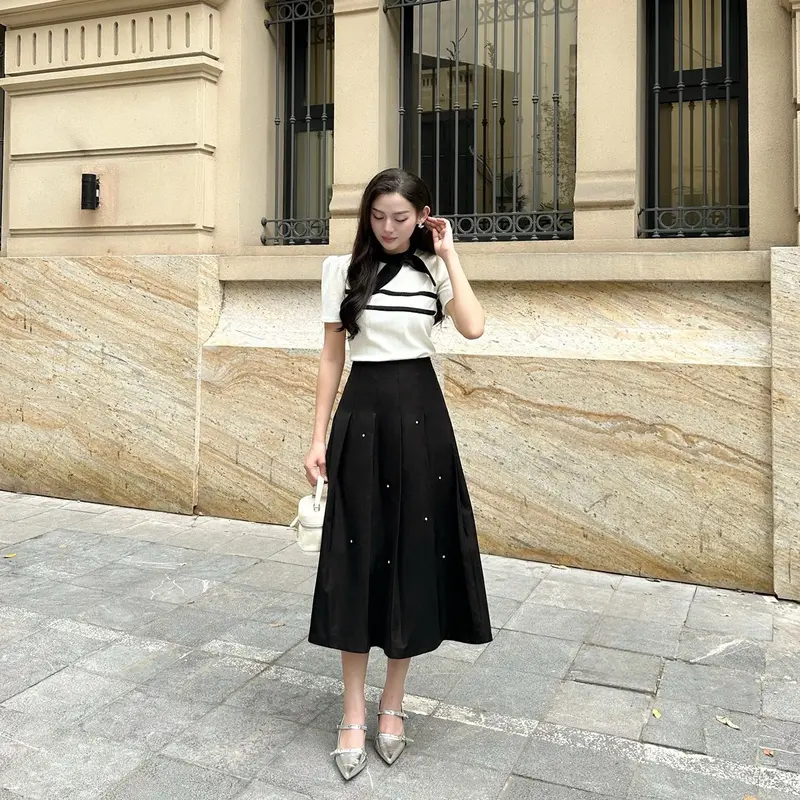 [JANGCLOSET] Áo len gân cộc tay thanh lịch sang trọng phù hợp đi làm đi chơi CERI TOP 3
