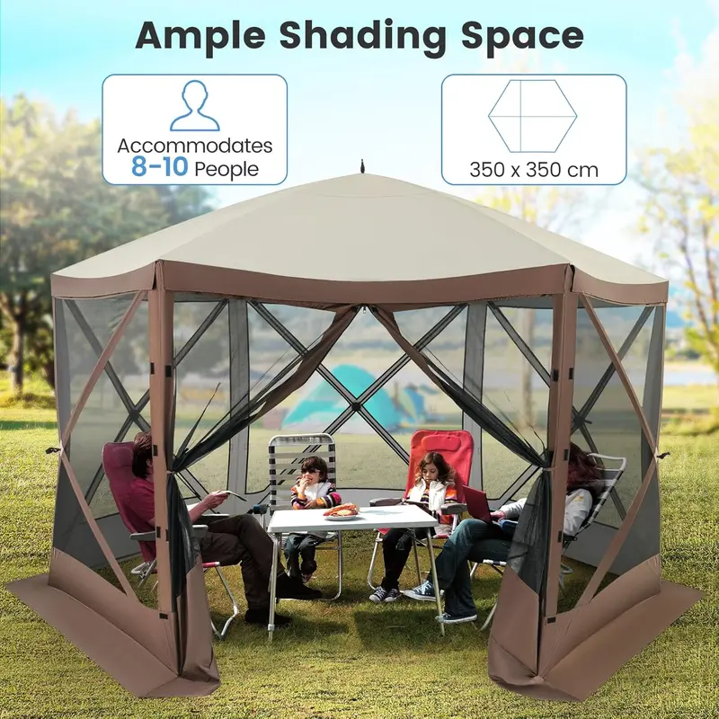 [Limited time deal]2.3 x 2.3m/3.5 x 3m/3.5 x 2.3m Pop up Camping Gazebo, 4/6-Sided Instant Setup House Tent with Carrying Bag, Portable Outdoor Sun Shelter Screened Canopy 7