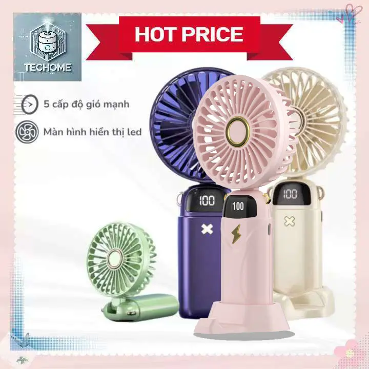 Quạt Mini 5 Cấp Gió - Pin Siêu Khủng, Siêu Tiện Lợi quat kep b antich dien quạt mini gấp gọn