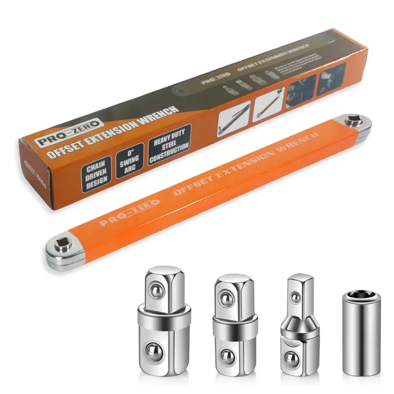 3/8" Offset Extension Wrench Set, Including 1/2" & 1/4" & 3/8" Square Drive Adapters, 15" Impact Ready Socket Wrench Tool, Gift 4
