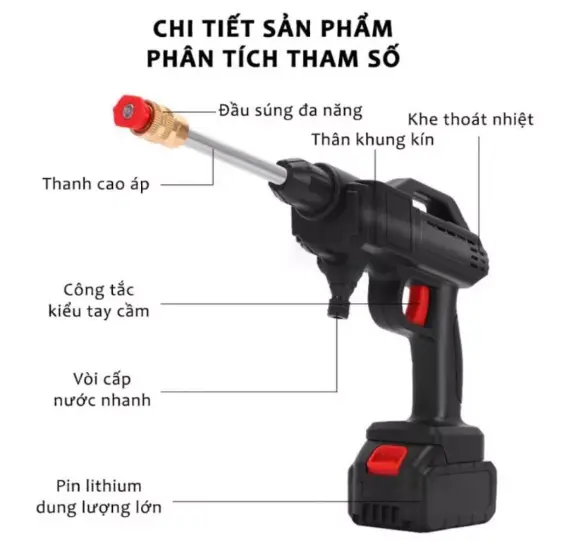 Máy rửa xe cầm tay dùng pin - Máy xịt rửa sân vườn, xịt rửa có tạo bọt tuyết -  TẶNG KÈM 1 KHĂN LAU 1