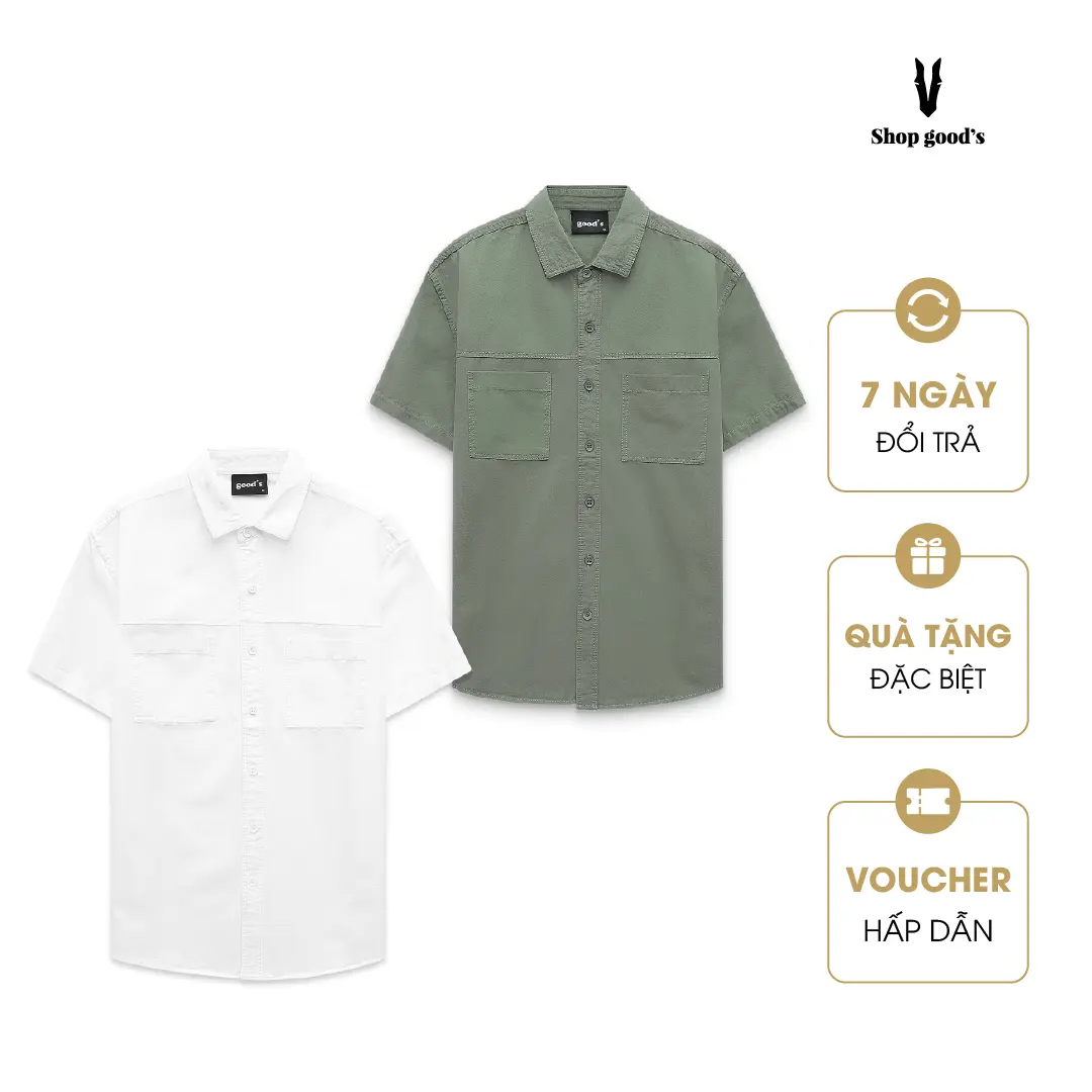 Áo Sơ Mi Ngắn Tay 2 Túi Cotton Thoáng Mát Đứng Form Basic - Menswear - 4SN412