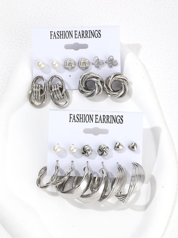 Women's Butterfly & Heart & Twist Earrings, Faux Pearl Decor Earrings for Women & Girls, Luxury Jewelry for Party, Elegant Summer Valentine's Day Gift Accessories, Earring Stacking Set 8