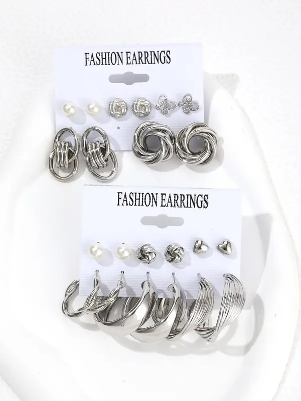 Women's Butterfly & Heart & Twist Earrings, Faux Pearl Decor Earrings for Women & Girls, Luxury Jewelry for Party, Elegant Summer Valentine's Day Gift Accessories, Earring Stacking Set 8
