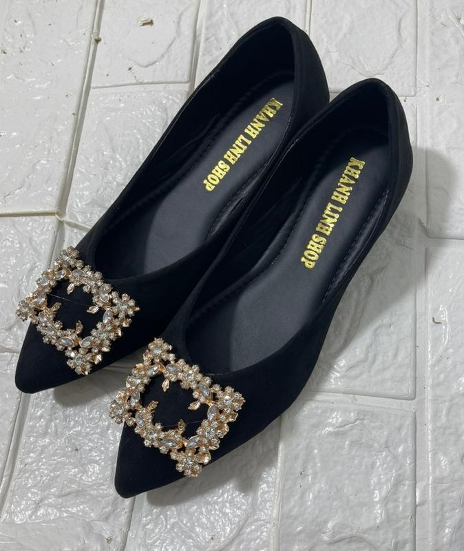 Giày búp bê nữ mũi nhọn đính đá hoa trà sang chảnh