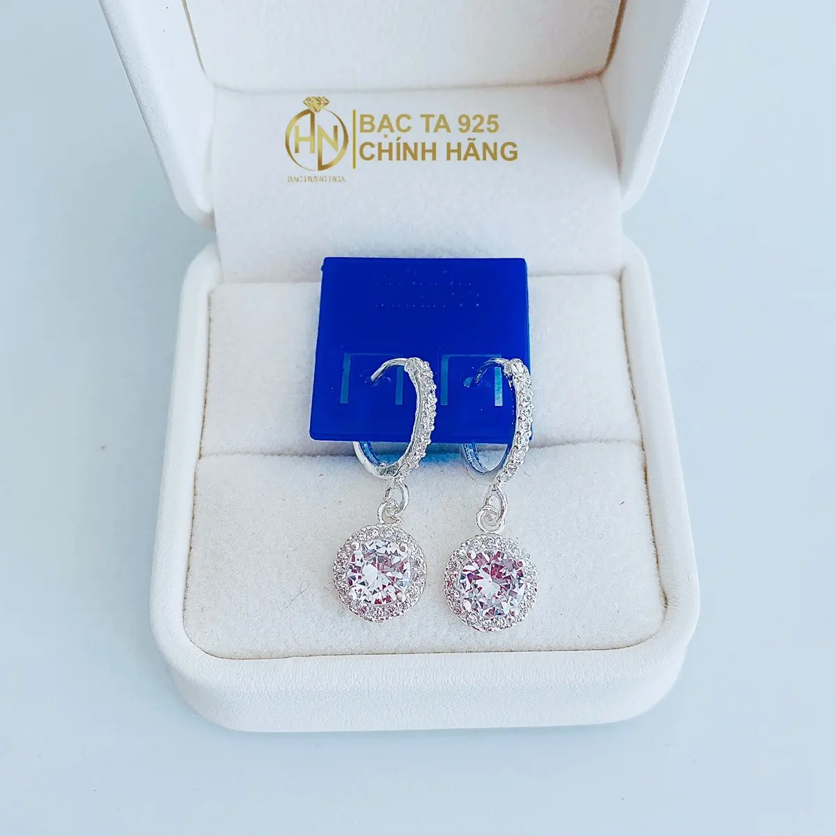 Bông Tai Mặt Đá Tròn Móc Tròn