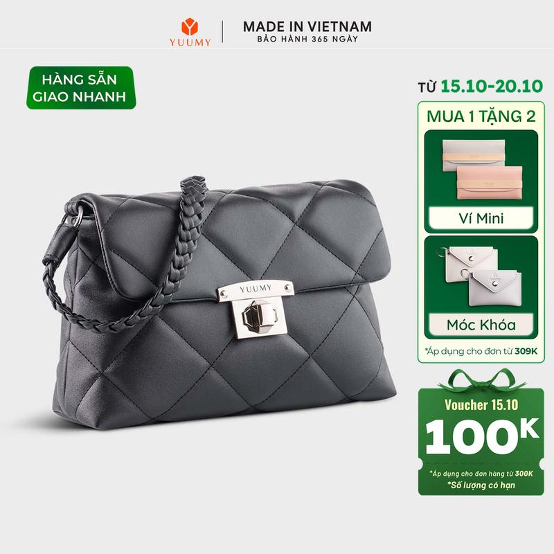 Túi Yuumy (Thời trang nữ chần chỉ ô vuông cá tính size 24 - Túi đeo vai da Seasand YN255)