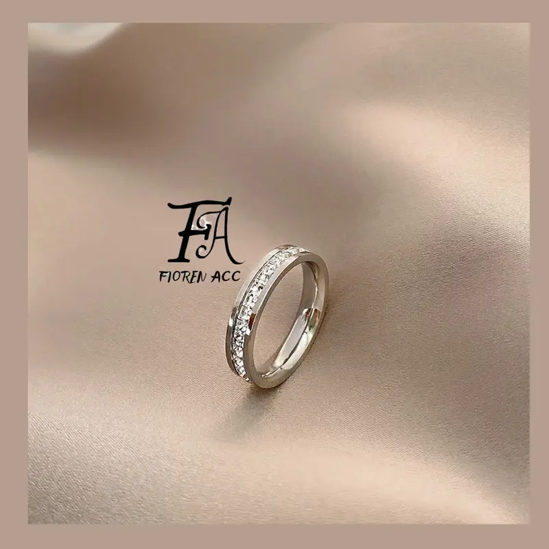 FA Cincin Baris Tunggal Cincin Titanium Anti Karat Cincin Berlian Silver YRY-TG001 3