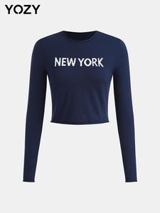 YOZY Women's Letter Print Crew Neck Sweater, Casual Long Sleeve Jumper for Spring & Fall, Fashion Women's Knitwear for Daily Wear