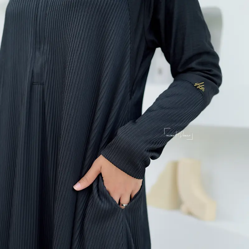 HAMEEDA DRESS PLEATS PREMIUM Cantik Mewah Muslim Panjang Wudhu Linen Pink Mocca Gamis Basic Simple Wanita 3