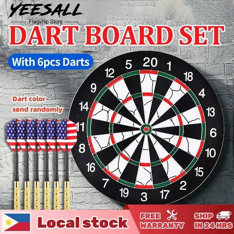 YEESALL Dart Board Set Original [with 6Pcs Darts] 18 Inch Professional Dart Board for Bar Office Home Club Dart Board Double-Sided Flocking Dartboard Sports Exercise Darts Game Sport Indoor Game