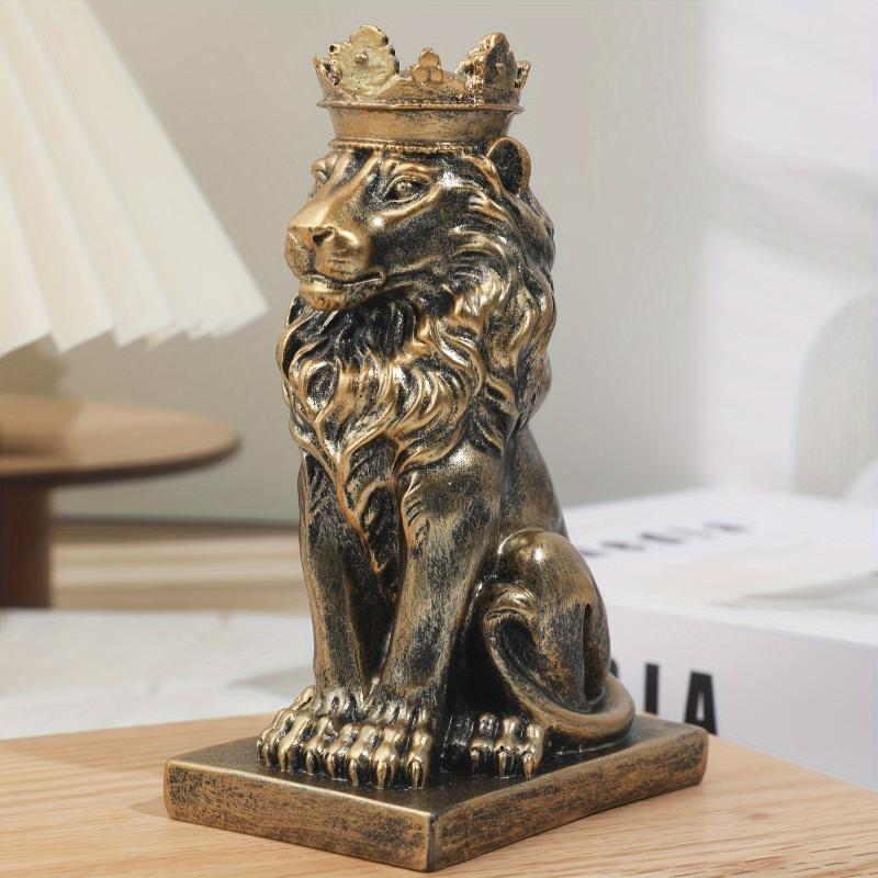 1pc Majestic Crowned Lion Statue - Rustic Royal Resin Figurine for Indoor and Outdoor Decor - Mantel, Bookshelf, Office Accent, Regal Animal Sculpture with Premium Details Room Ornaments 1