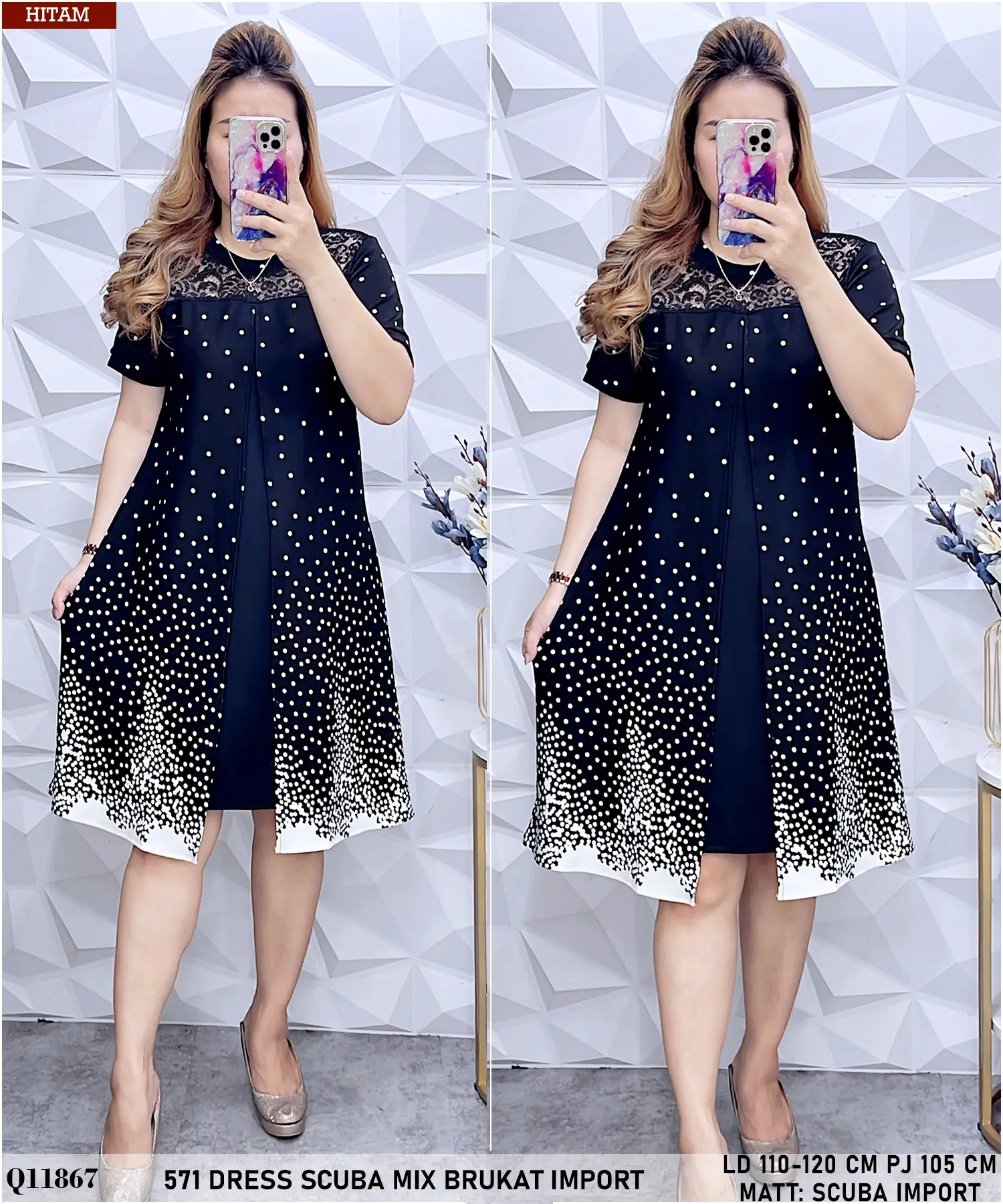 571 / 572 / 573  DRESS SCUBA MIX BRUKAT Q11867 Casual Kombinasi