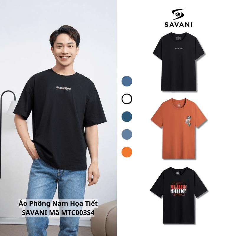 Áo Phông T-shirt Nam SAVANI Có Hoạt Tiết, Chất Liệu Cotton, Thấm Hút Mồ Hôi Tốt, Áo Thun Nam Thể Thao MTS018S4