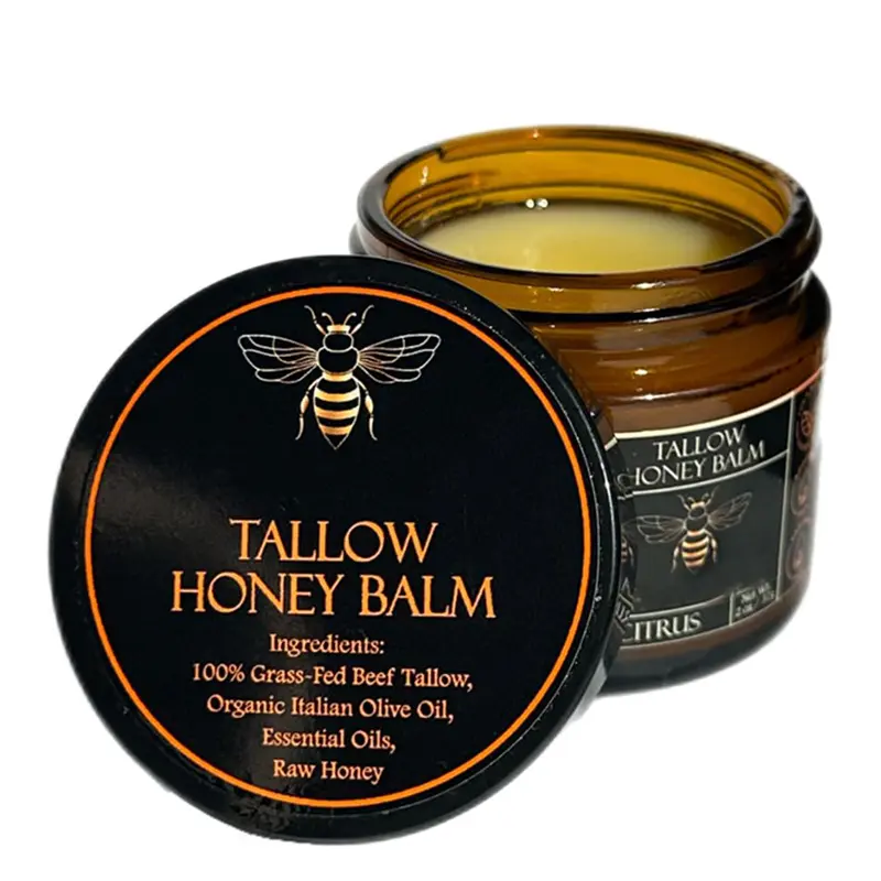 Organic Grass-Fed Beef Tallow Balm with Raw Honey - Handmade All-Natural Moisturizer for Soft, Smooth, Radiant Skin