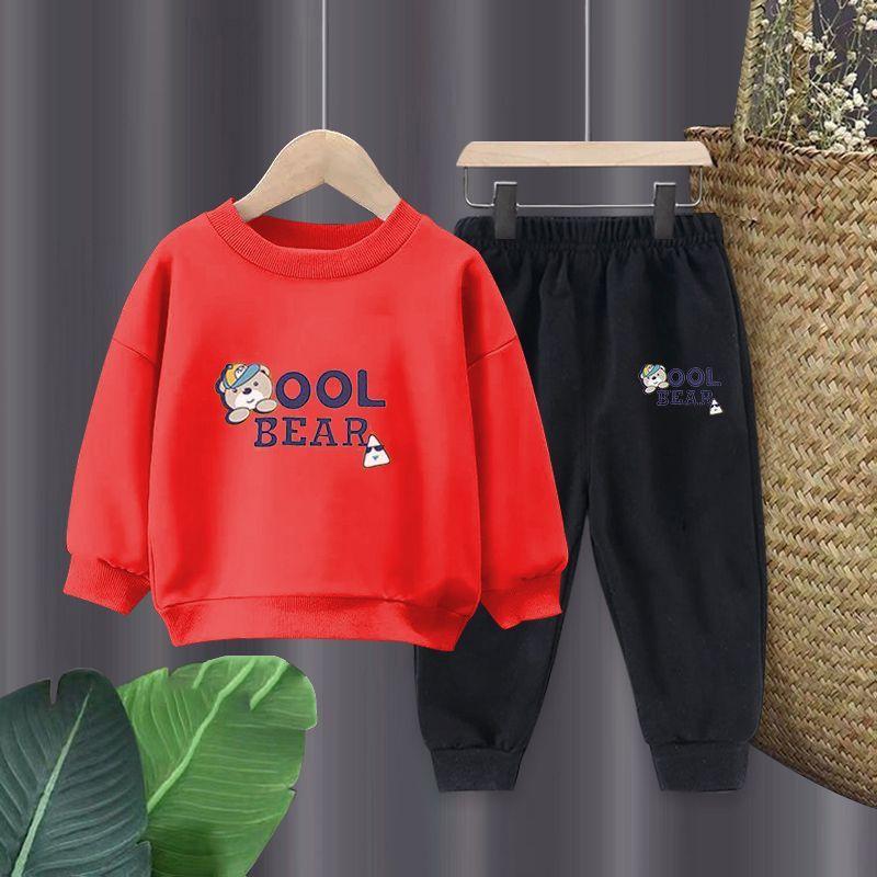 Bộ  thu dông trẻ em chất da cá dày dặn hình gấu cho bé trai bé gái 6-18kg 2