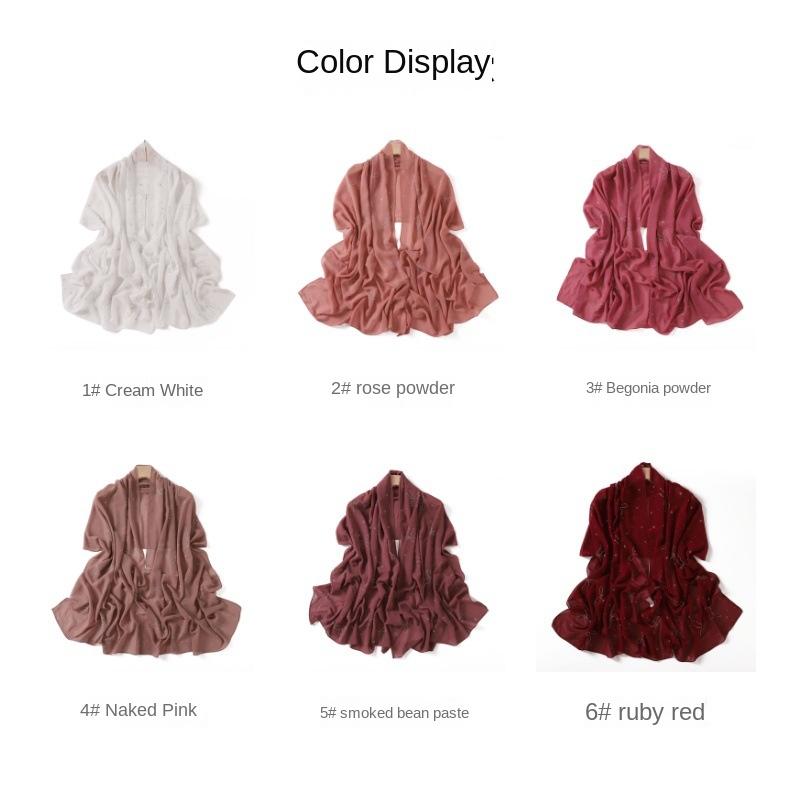 Product Introduction of High-End Heavy Craft Bowknot Rhinestone Solid Color Chiffon Long Scarf Full Rhinestone Shawl Headscarf Cape Scarf Silk Scarf for Women 5