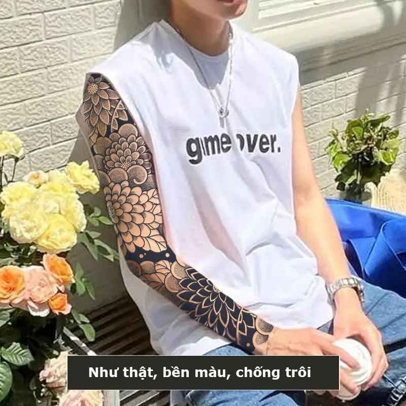 Hình xăm 15 ngày full tay chống nước QB-011, miếng dán hình xăm thảo dược bền màu 2