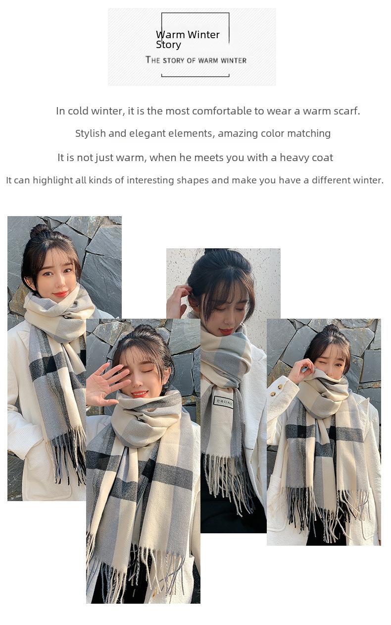 Product Introduction of New Plaid Scarf Women's Japanese and Korean Style Sweet Warm Scarf Fashion Shawl Autumn and Winter Artificial Cashmere Scarf enamel  pins selendang  bahu  klasik 13