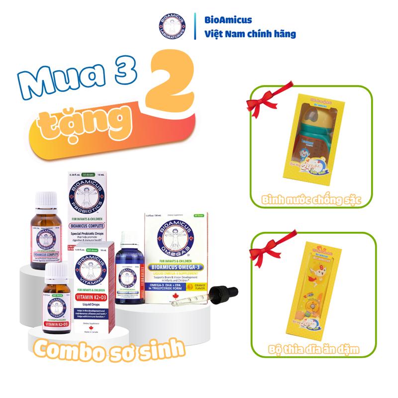 [MUA 3 TẶNG 2] Combo Sơ Sinh: Men Vi Sinh 10 Chủng x Vitamin D3K2 x DHA BioAmicus Ăn ngon thông minh cao lớn
