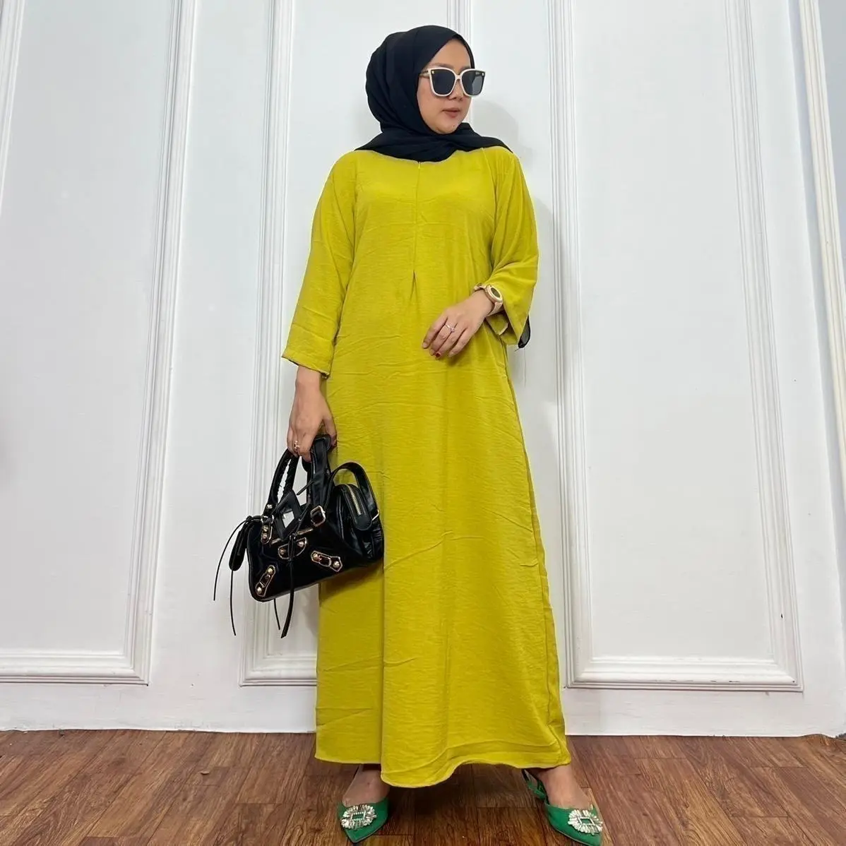 Daster Gamis Busui/Dress Aurel Crinkle Polos Premium lengan 7/8