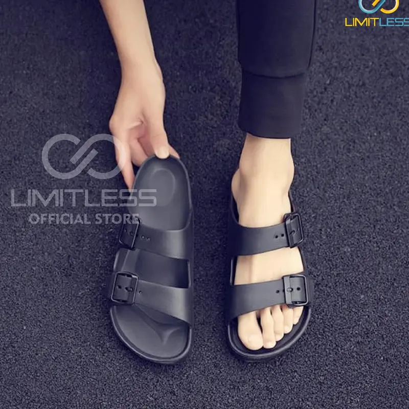 Sandal Pria 2 Strap Kasual Kekinian Dalam Ruangan Luar Ruangan Sendal Open Toe Karet Empuk Modis 5